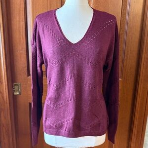 Elegant Maroon Colored V-Neck Sweater for Women by Poetsky. Women’s Size Large